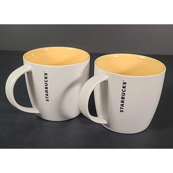 2011 White Yellow Starbucks Coffee Tea Mug Cup New Bone China 16 OZ Set Of 2 - Picture 7 of 11